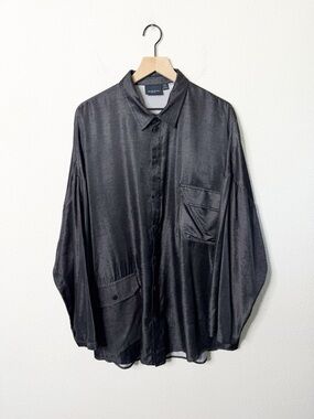 Friend Rice Grey Long Sleeve Oversized Button Up Mens Top Size L